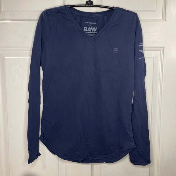 G-Star Raw Long Sleeve Tee Women's Size Small V Neck T-Shirt Cradle to Cradle - Picture 2 of 8